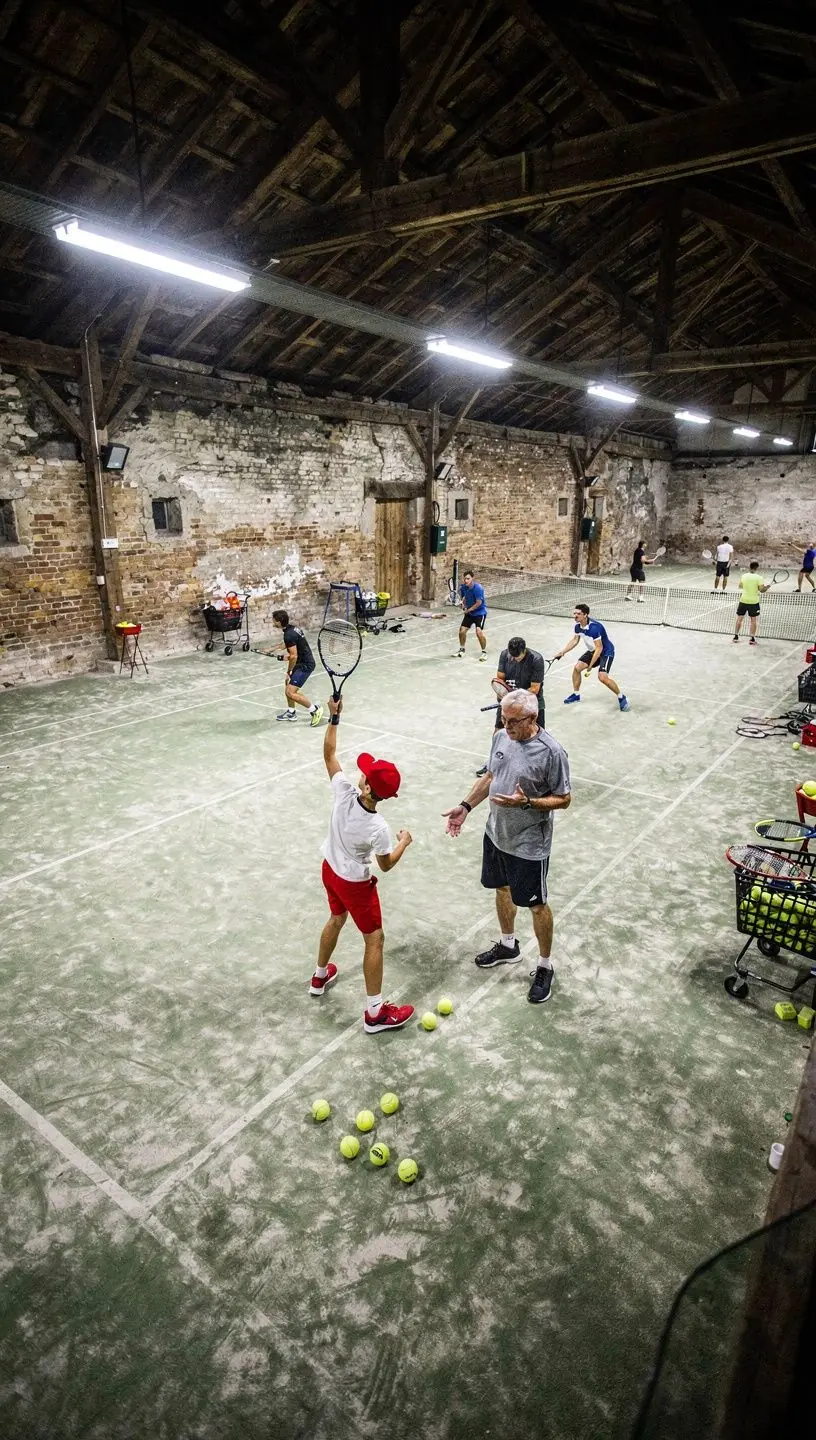 Eine Gruppe von Tennisspielern nimmt an einem Online-Training teil.