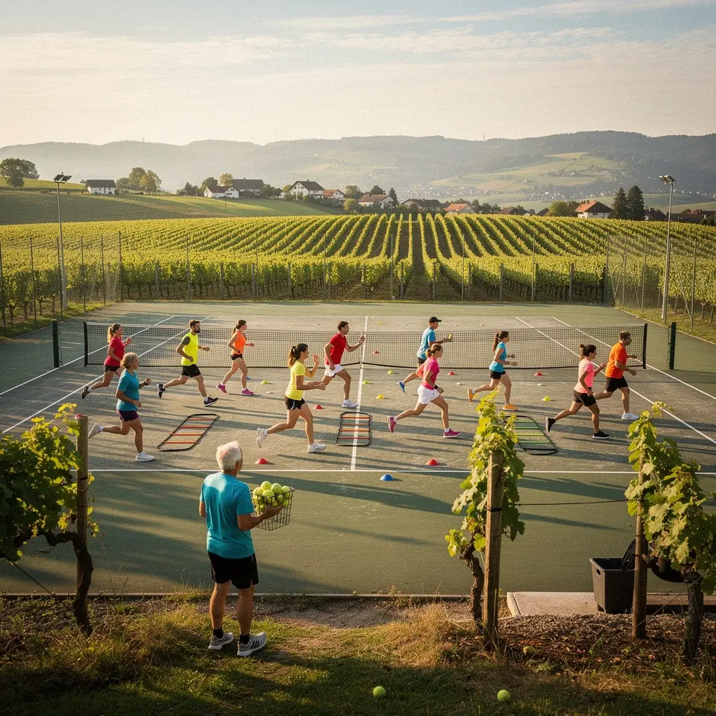 Ein Spieler übt seine Aufschläge auf einem virtuellen Tennisplatz.