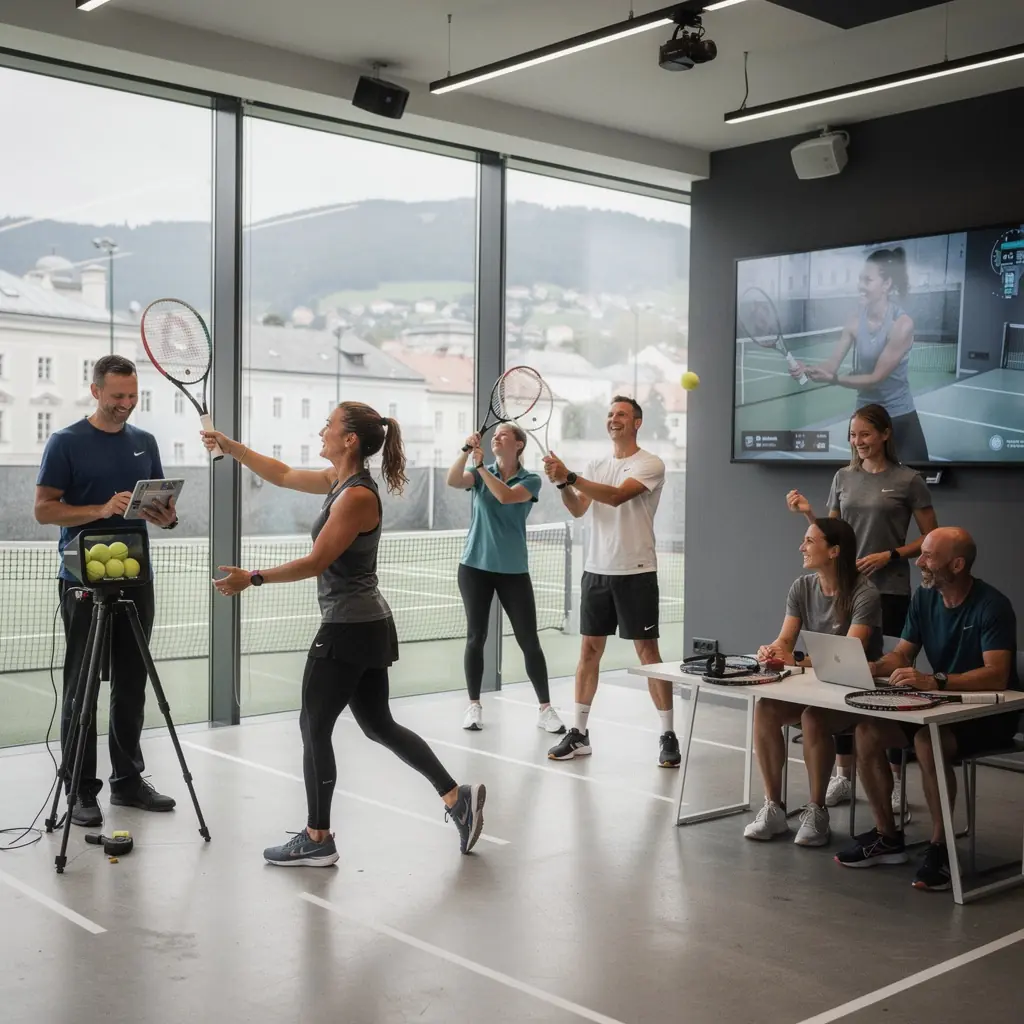 Ein Spieler übt seine Aufschlagtechnik mit einer detaillierten Anleitung.