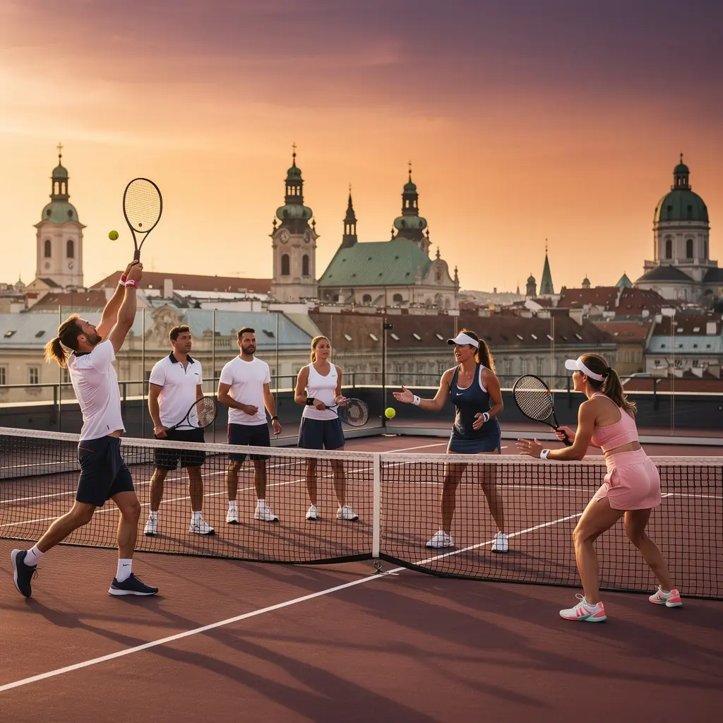 Ein Spieler übt seine Aufschlagtechnik mit einer detaillierten Anleitung.