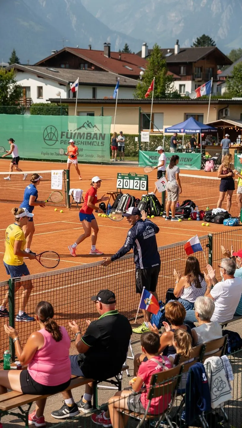 Ein Trainer zeigt einem Spieler verschiedene Schlagtechniken auf dem Tennisplatz.